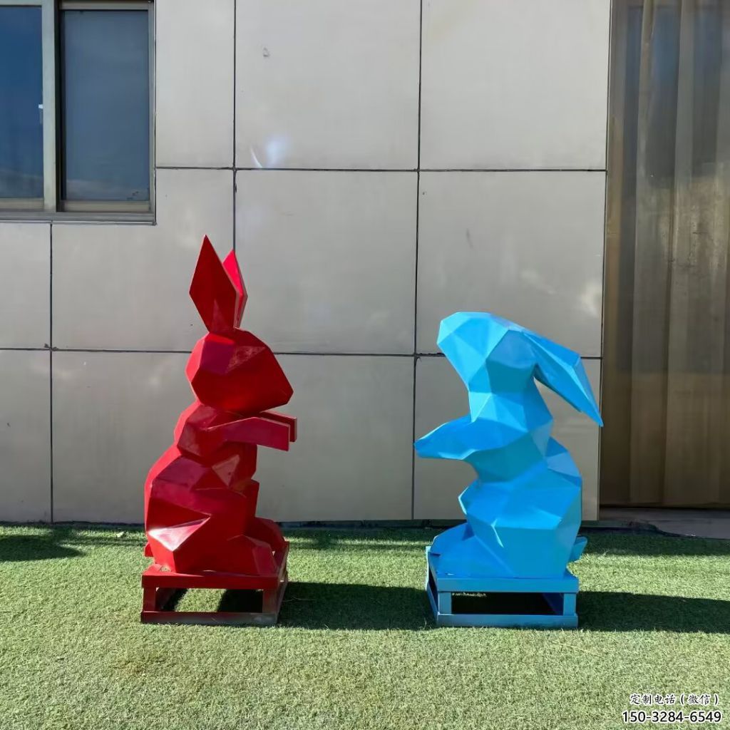 不銹鋼抽象兔子雕塑 店門口彩繪雕塑 步行街?jǐn)[件 不銹鋼抽象兔子雕塑 店門口彩繪雕塑 步行街?jǐn)[件