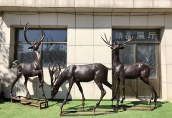 園林鑄銅麋鹿雕塑 風景區仿真雕塑 廣場小品