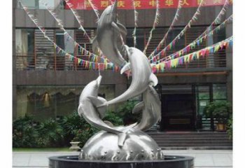 動(dòng)物不銹鋼魚(yú)形雕塑，房地產(chǎn)門(mén)口雕塑，鏡面工藝