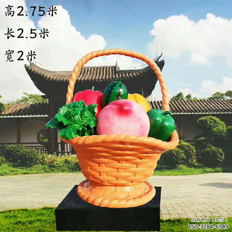 小果籃雕塑訂做，校園雕塑，水果果籃雕塑批發