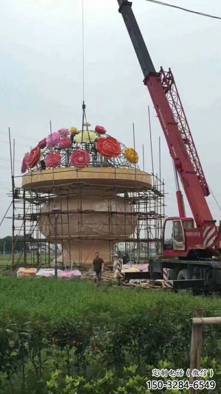 主題花籃雕塑制作，村標概念，鍛鋼公園花籃雕塑專供