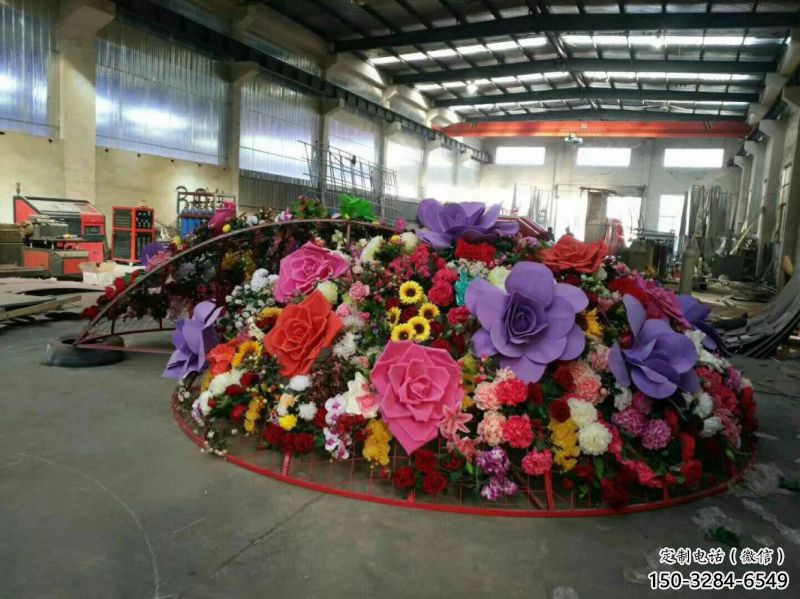 花籃雕塑常用，不銹鋼組合，園林景觀月季花花籃雕塑定價