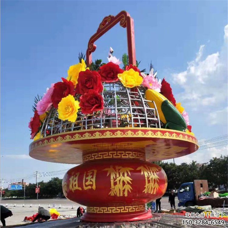 花籃雕塑承接，街景小品，金屬花籃雕塑訂做