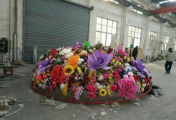 花卉花籃雕塑制造商，小區(qū)擺件，白鋼花卉花籃雕塑提供