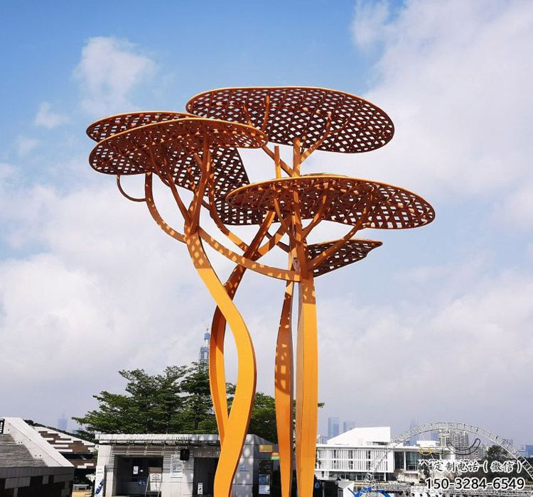 城市不銹鋼鏤空樹(shù)廊架雕塑 城市不銹鋼鏤空樹(shù)廊架雕塑