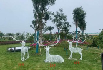 鏤空梅花鹿雕塑承接，編織工藝，燈光梅花鹿雕塑訂做