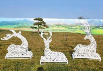 小鹿雕塑觀賞型，公園小品，景觀鏤空小鹿雕塑常用