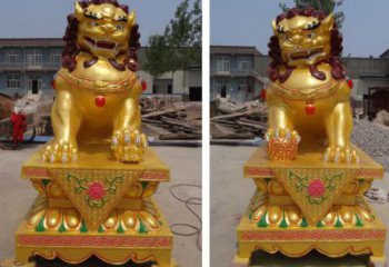 現(xiàn)代藝術獅子雕塑展品，室外軟裝，鎏金獅子雕塑訂做