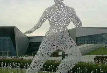 鏤空李小龍雕塑制造，街景小品，鐵藝人物雕塑優價