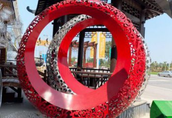 雙環雕塑生產，鏤空烤漆工藝，不銹鋼雙環雕塑制作