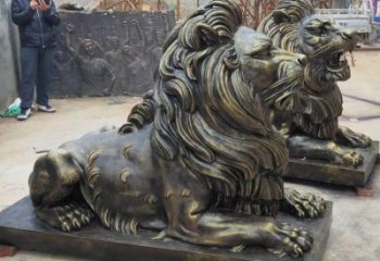 玄武大型趴獅雕塑，仿銅動(dòng)物雕塑，玻璃鋼獅子雕塑制作