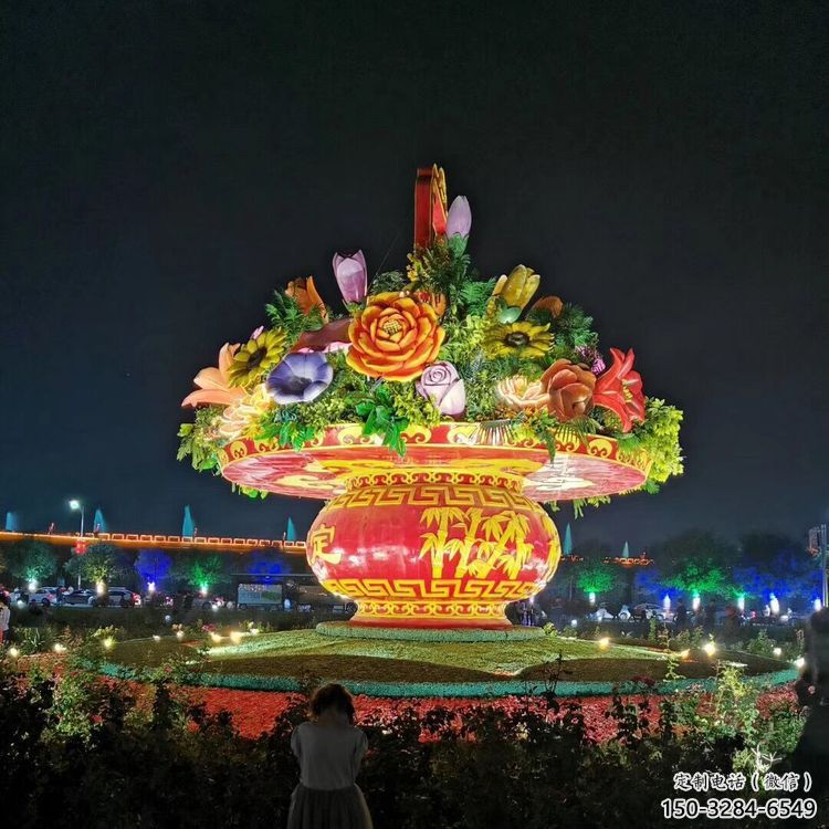 街道花籃雕塑，鍛造景觀雕塑，古銅效果