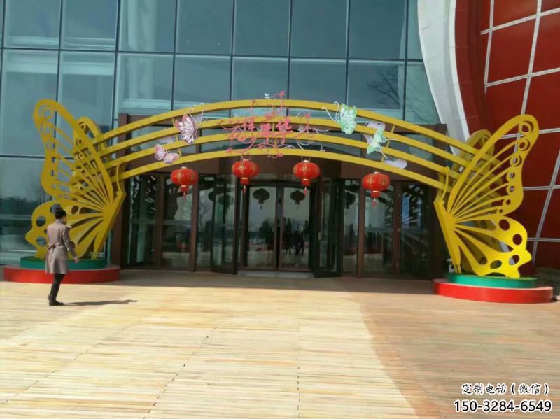 商洛蝴蝶拱門雕塑，鏤空烤漆效果，不銹鋼小區(qū)標(biāo)識雕塑