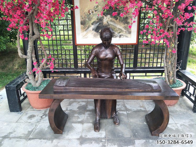 九龍坡彈古箏雕塑廠家，景觀概念，民俗人物雕塑通用